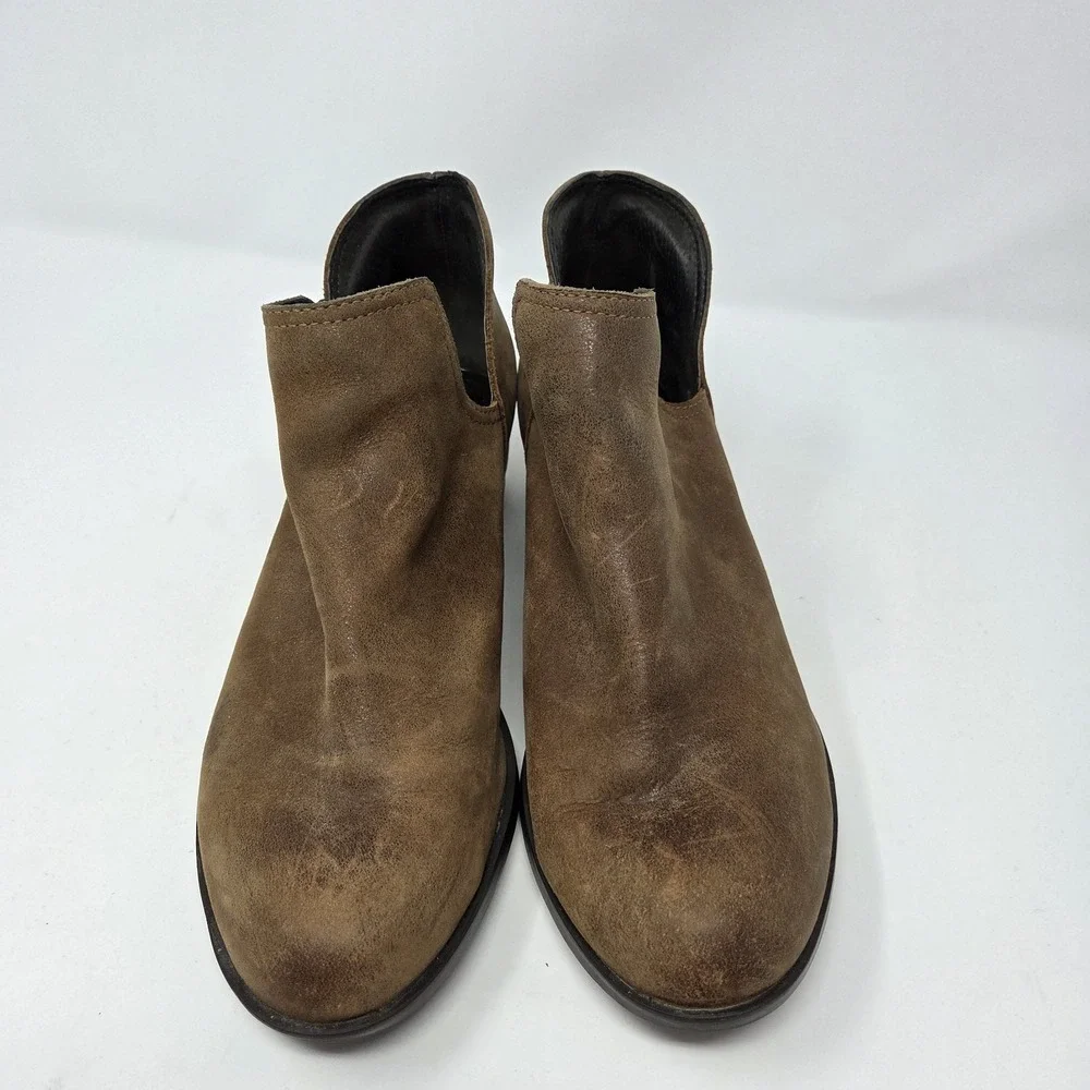 Sorel Lolla Brown Distressed Leather Cut Out Low Heel Ankle Boots Womens Size 8